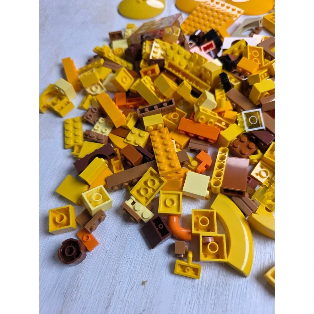 LEGO Bulk Lot Yellow Orange Brown Bricks Specialty Pieces Wheels Honey Pot Tile
